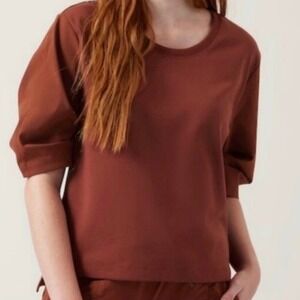 Athleta Harlow Hybrid Woven‎ Knit Tee in Medium Rust Size Medium